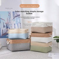 Panier de rangement pliable en coton et lin avec poignées, en tissu EVA épaissi, organisateur de jouets, panier de rangement en coton et lin