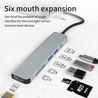 Hub USB 6 ports en alliage d'aluminium avec lecteur de carte TF, sortie HDTV 4K haute définition pour PC, téléphone portable, console de jeu, station d'accueil USB