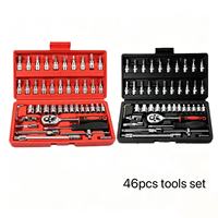 Ensemble d'outils à cliquet de haute qualité 46 pièces, jeu d'outils de réparation à entraînement 1/4 pouce, jeu de douilles en promotion, en stock