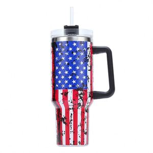 DD1756 40 oz <b>Tumbler</b> <b>with</b> <b>Handle</b> Lid and Straw Travel Cup Lacquer USA National Flag Vacuum Insulated Car Mug - Product Image 4