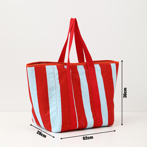 Sacs à main en tissu éponge pour femmes en gros, sacs fourre-tout de voyage unis chauds pour l'hiver avec poche, sacs fourre-tout rayés pour femmes, sac tout-en-un - Product Image 2