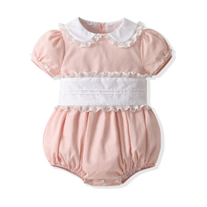 Adorable mameluco infantil Turn Down Collar Detalles de encaje Algodón suave Niñas recién nacidas Onesie Ropa Bebé Niña 3-6 meses Mamelucos - Product Image 1