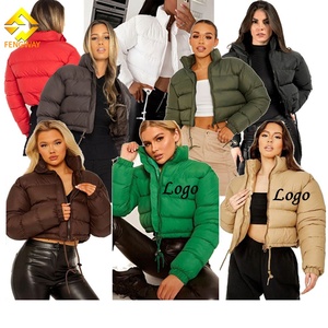 Custom logo Trench <strong>Winter</strong> Women's Coats Zipper Crop <strong>Top</strong> Puffer Jacket - Product Image 1