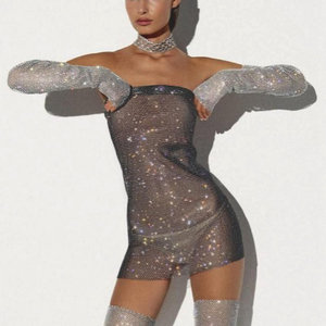 Abito <span class=keywords><strong>Sexy</strong></span> da Donna Popolare con Cristalli Scintillanti, <span class=keywords><strong>Vestito</strong></span> a <span class=keywords><strong>Rete</strong></span> Senza Maniche Aderente per Club e Bar - Product Image 2