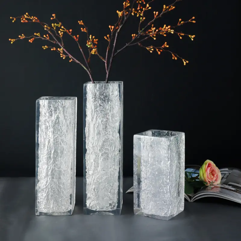 Modern Nordic Square Tube Tall Wedding Centerpieces Clear Glacier Resin Vase