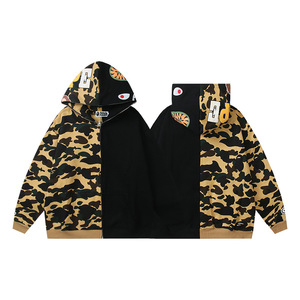 Sudadera con capucha unisex de felpa gruesa de 400 g/m² con estampado de camuflaje de tiburón, 100% algodón, con cremallera completa, estilo streetwear, oversize, para primavera. - Product Image 3