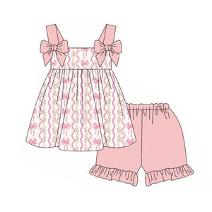 Précommande Coquette arcs petite fille Shorts tenues enfants volants robe mignon bébé bulle barboteuse en gros soeur bébé vêtements - Product Image 3