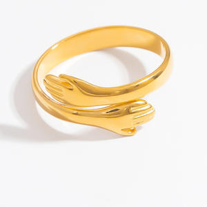 Lovers Embrace Palms <b>Ring</b> 18k Gold Plated Stainless Steel Open Band Unisex Fashion Jewelry Gift - Product Image 5