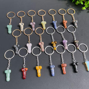 Venta al por mayor de llaveros de meditación de piedras preciosas múltiples naturales Mini llavero de piedra de cristal llaveros de pene para regalo - Product Image 6