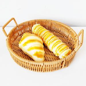 Panier tissé de style japonais avec poignée 23XY1009, plateau de rangement rond pour collations, fruits, pain, usage domestique - Product Image 2