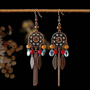 Boucles d'oreilles pendantes longues à pampilles en alliage, style ethnique bohème <span class=keywords><strong>pour</strong></span> femmes, idéales <span class=keywords><strong>pour</strong></span> les voyages et la photographie en Europe et en Amérique - Product Image 2