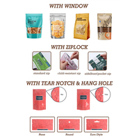 Op maat gemaakte hersluitbare staande pouches van voedselveilige kwaliteit met ritssluiting voor snacks, noten, snoep, gedroogd fruit en voedselverpakkingen