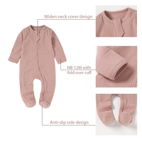 Romper Bayi Organik Bersertifikat CPC Grosir, Lengan Panjang, Desain Anti-Selip, Jumpsuit Bayi, Piyama Musim Gugur, Romper Kaki Tertutup