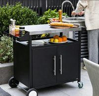 Chariot de barbecue robuste pour extérieur avec plateau en acier inoxydable, table de préparation et armoire de rangement sur roues pour fêtes de barbecue en jardin