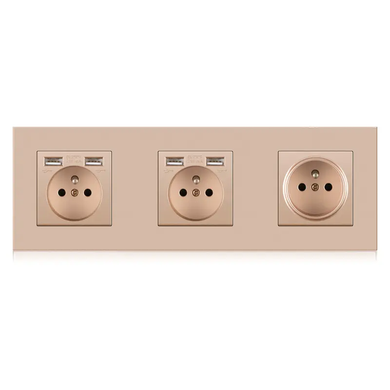 Professional Factory 3-Gang Wall Outlet with French Plastic Panel Featuring 4 USB Ports 4 USB Charging Ports