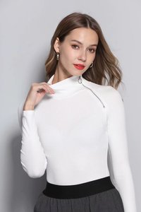 Roupas femininas personalizadas, roupas femininas de algodão de alta qualidade, gola alta, manga longa raglan, blusa simples, body - Product Image 2