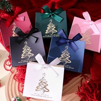 Petites boîtes cadeaux en papier de Noël avec motif d'arbre en feuille d'or, rubans, sacs cadeaux pour les fêtes, les mariages, les bonbons, les bijoux, l'emballage