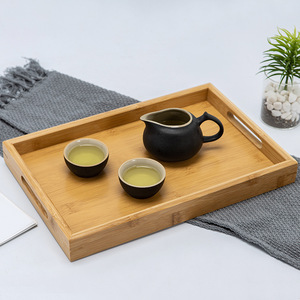 Plateau rectangulaire en bambou Wu Youju 33x22x3,5 cm, plat, avec deux poignées, pour la maison et l'hôtellerie - Product Image 2