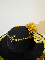 Chapeau de scène en velours pelucheux avec chaîne de paillettes dorées Golden Empire, idéal pour toutes les saisons, boléro, performance de matador, carnaval, festival