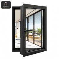 Fenêtre à battant en aluminium noir, double vitrage, persienne trempée, moderne, pour villa, rail lisse, isolation thermique, étanche, insonorisée