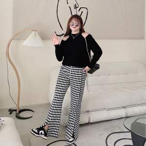 กางเกงขาตรงลายตารางหมากรุกขนาดใหญ่พิเศษของผู้หญิงกางเกงสลิมมิ่งอินเทรนด์ไฮสตรีทสำหรับฤดูใบไม้ร่วงฤดูหนาว N8227 - Product Image 4