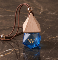 Diffuseur de voiture en verre dépoli taillé en diamant de 10 ml, flacon carré désodorisant avec bouchon en bois et corde de suspension