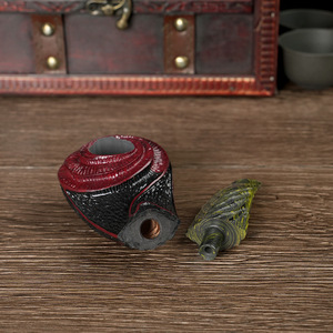 Handmade Briarwood Pipe Red Carved Floral Design Black Spout Tobacco Smoking Accessory Freestyle Shape Personal Gift - Product Image 3