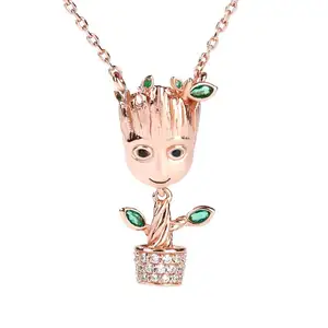 Bestes Geschenk Kinder Kinder 925 Sterling Silber Rose Gold Plated Groot Tree Anhänger Dangle Halskette