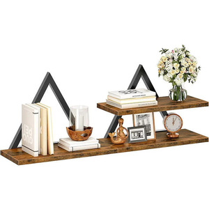 Retro Wood Grain <b>Wall</b> <b>Mounted</b> Storage Rack 40cm Three Tier <b>Shelf</b> For Kitchen Living Room Bookshelf - Product Image 3