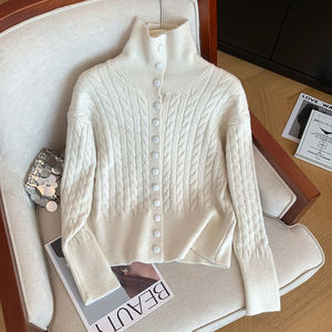 Pull à col roulé en maille pour femme, style automne-hiver 2026, couleur unie, coupe ample, motif personnalisable - Product Image 6