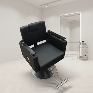 Fauteuil de Barbier Moderne en Cuir PU Noir avec Base Ronde en Acier Inoxydable, Chaise de Salon Hydraulique Robuste pour Salon de Coiffure et Institut de Beauté - Product Image 4