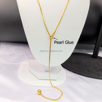 Kalung Lariat mutiara tertempel kalung rantai Y DIY kustom wanita kalung rantai ular Slider baja tahan karat emas mutiara gantung panjang