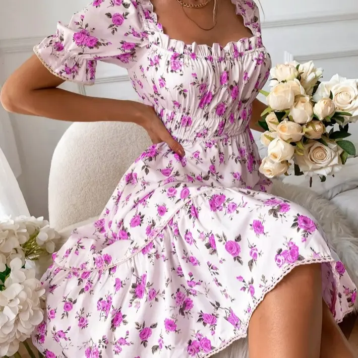 OEM 2022 New Arrivals Hsd Elegant Women Dresses Hsd Bulk Floral Casual Dress Custom Clothing Korean Clothes Dress