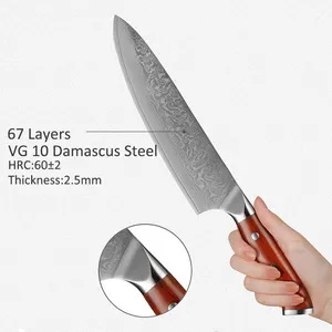 8 Inch Japanese Kitchen Knife 67 Layers Damascus Chef Knife With Resin Handle