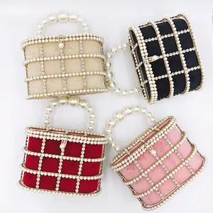 Low Moq New Trendy Pearl Bucket Bag Personalized Crystal Clutch Handbag Purses Evening Bags