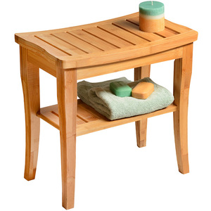 Bamboo Shower <b>Stool</b> 2 Tier Seat Footrest Multi Purpose Spa Bath Living Room Bedroom <b>Garden</b> Storage Rack - Product Image 1