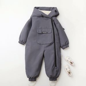 Custom Winter Unisex Solid Deep Pile Fleece Pramsuit Hooded Warm <b>Zipper</b> Footie Snowsuit <b>Onesie</b> Infant Outfits Baby Romper - Product Image 1