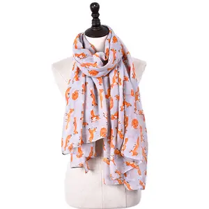 High Quality Fox Print Scarf Fashion Animal Women Voile Soft Stole Women Autumn Summer Viscose Scarf