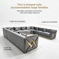 Ensemble de canapés en velours blanc de luxe léger avec panneaux latéraux en diamant doré et table basse gigogne en verre – Solution complète d'ameublement pour la maison