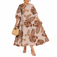 Robe longue décontractée pour femme, col rond, manches bouffantes, imprimé tribal polynésien Hawaï, logo personnalisé, écologique, style vintage, idéale pour les vacances