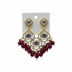 Pendientes colgantes de cuentas y piedra Kundan chapados en oro Accesorio de moda - Product Image 2
