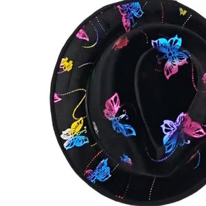Sombrero Fedora Unisex para Adultos, Estilo Graffiti con Pintura de Mariposas Iridiscentes, Terciopelo Negro para Fiestas, Uso Casual en las Cuatro Estaciones - Product Image 2
