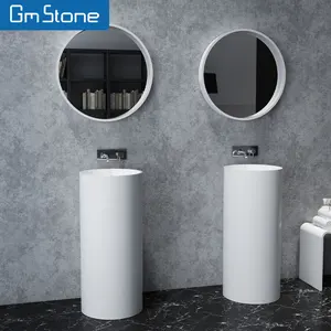 GeMei lavabo rettangolare con piedistallo in pietra artificiale un pezzo lavabo da bagno bianco con superficie solida autoportante