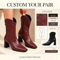 Bottines amincissantes pour femmes, style britannique, mi-mollet, polyvalentes, à talons hauts, en cuir, style western, directement de l'usine