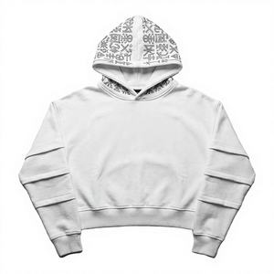 Sudadera con capucha de invierno para mujer, de algodón polar de 500 g/m², con pedrería y estampado 3D en relieve, tipo crop top, estilo streetwear, venta al por mayor - Product Image 1