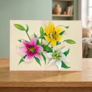 Cartes pop-up Viet-craft Lily Kirigami Origamic en papier fait main, carte de vœux 3D, design floral, impression offset, rose, Hanoi - Product Image 2