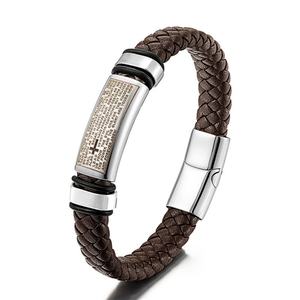 High Quality Men's Stainless Steel Christianity <b>Gold</b> Plated Fashionable Religious Bangles Gift Leather Men's <b>Bracelet</b> - Product Image 2