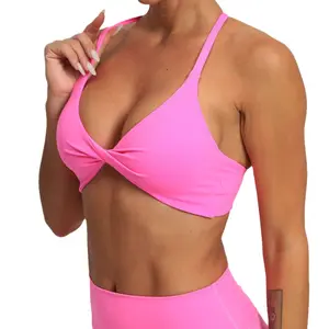 Mujeres de alta calidad de compresión de rebote Control de secado rápido Twist Sports Bra Gym Fitness Yoga bra