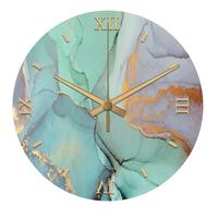Jam Dinding Quartz Senyap Desain Marmer Modern Custom, Jarum Kaca Tempered 4MM untuk Dekorasi Ruang Tamu Kamar Tidur