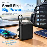Power Bank 20000mAh 22.5W Pengisian Cepat dengan Kabel Terintegrasi Layar LCD Pengisi Daya Portabel untuk Smartphone